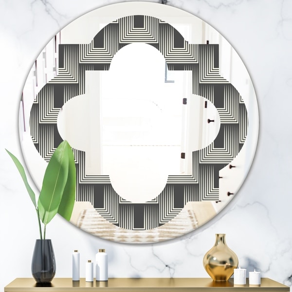 Designart 'Mimimal Black and White Design I' Modern Round or Oval Wall Mirror - Quatrefoil