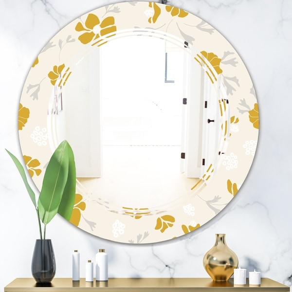 Designart 'Retro Handdrawn Poppies III' Cottage Round or Oval Wall Mirror - Triple C
