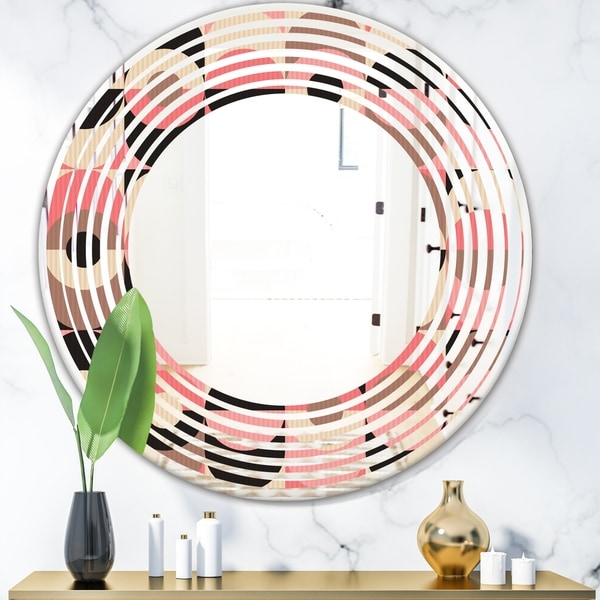 Designart 'Retro Geometric Design XI' Modern Round or Oval Wall Mirror - Wave