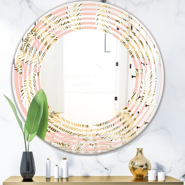 Designart 'Golden Foliage IV' Modern Round or Oval Wall Mirror - Wave