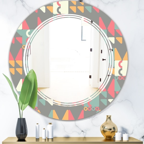 Designart 'Retro Abstract Design V' Modern Round or Oval Wall Mirror - Triple C