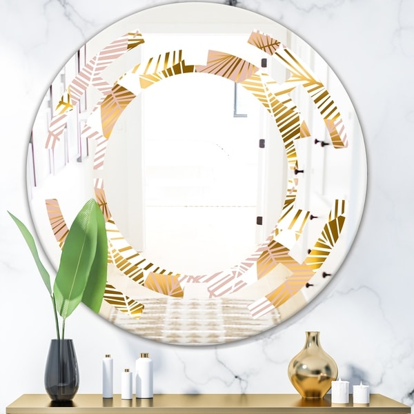 Designart 'Golden Palm Leaves II' Modern Round or Oval Wall Mirror - Space