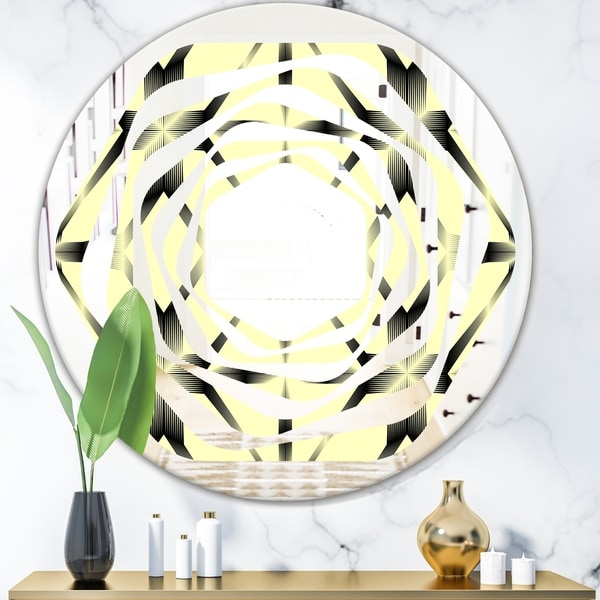 Designart 'Oriental Ornament. Flower Pattern' Modern Round or Oval Wall Mirror - Whirl