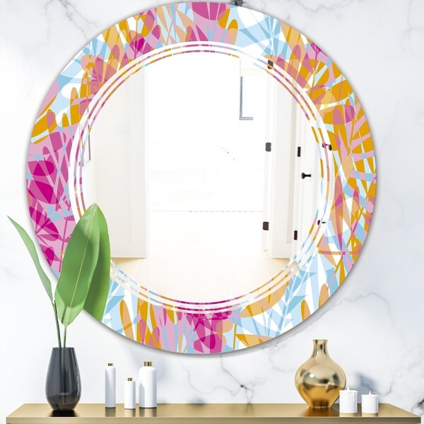 Designart 'Retro Floral Pattern III' Modern Round or Oval Wall Mirror - Triple C