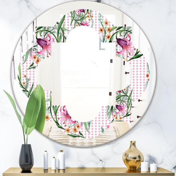 Designart 'Floral Botanical Retro X' Modern Round or Oval Wall Mirror - Quatrefoil