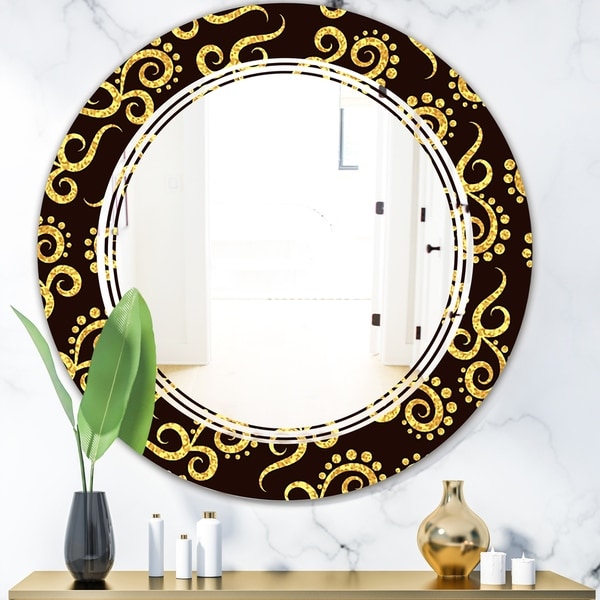 Designart 'Gold and Black Swirl II' Modern Round or Oval Wall Mirror - Triple C
