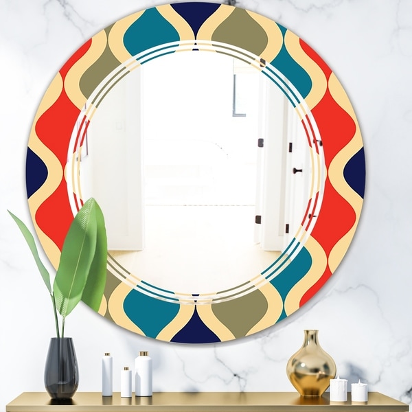 Designart 'Retro Ornamental Design VI' Modern Round or Oval Wall Mirror - Triple C - Multi