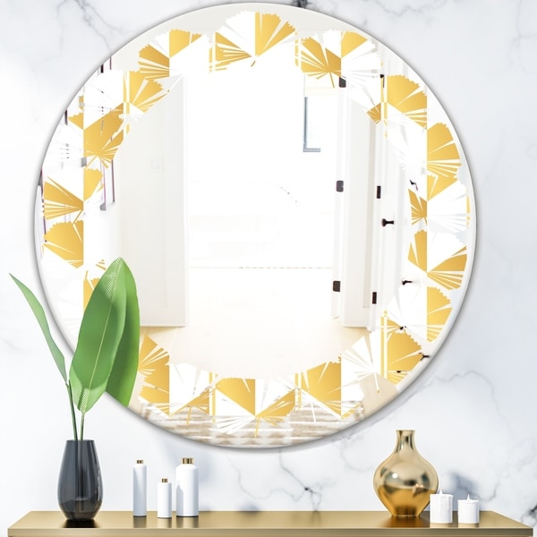 Designart 'Gold and White Geometric Pattern I' Modern Round or Oval Wall Mirror - Leaves