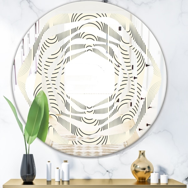 Designart 'Monochrome Geometric Pattern X' Modern Round or Oval Wall Mirror - Whirl