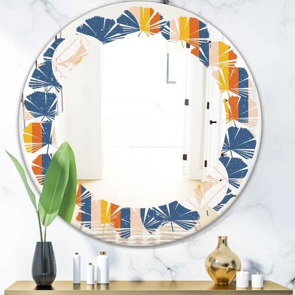 Designart 'Retro Floral Pattern XI' Modern Round or Oval Wall Mirror - Leaves