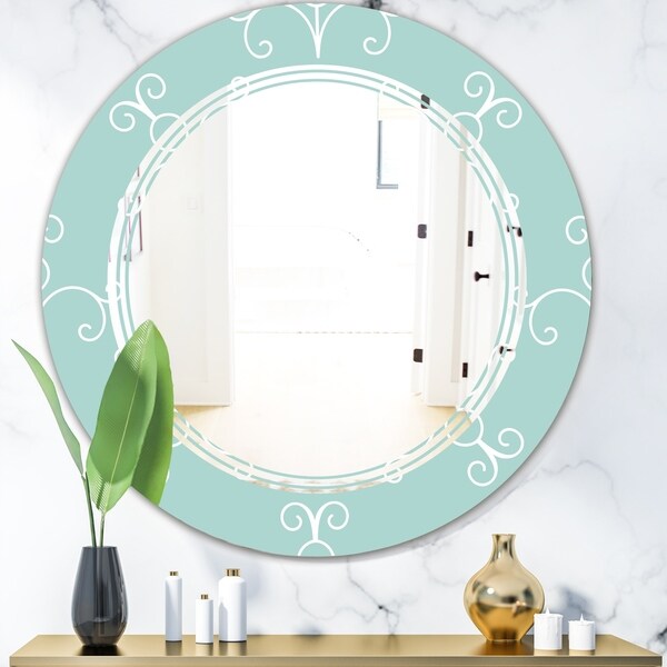 Designart 'Turquoise Minimal Ornament' Modern Round or Oval Wall Mirror - Triple C