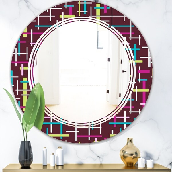 Designart 'Retro Abstract Design XVII' Modern Round or Oval Wall Mirror - Triple C - Multi