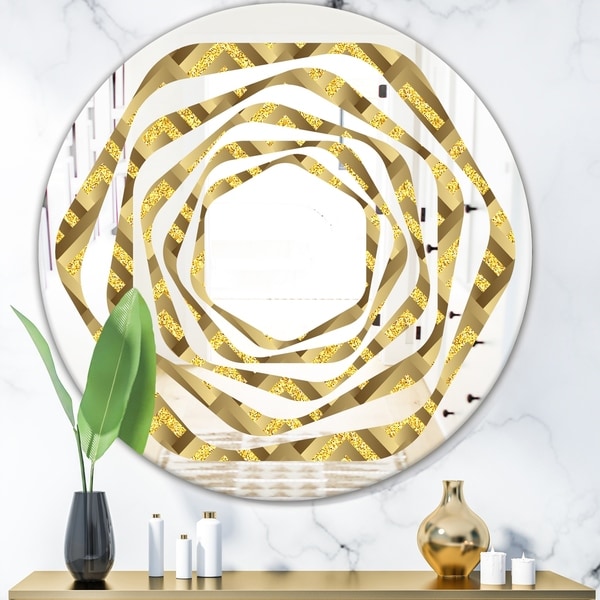 Designart 'Golden Plaid pattern' Modern Round or Oval Wall Mirror - Whirl