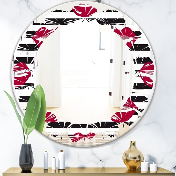 Designart 'Red Lips Fashion Pattern' Modern Round or Oval Wall Mirror - Leaves