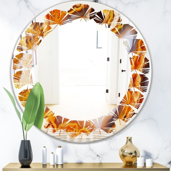 Designart 'Fire With Rrystals' Modern Round or Oval Wall Mirror - Leaves