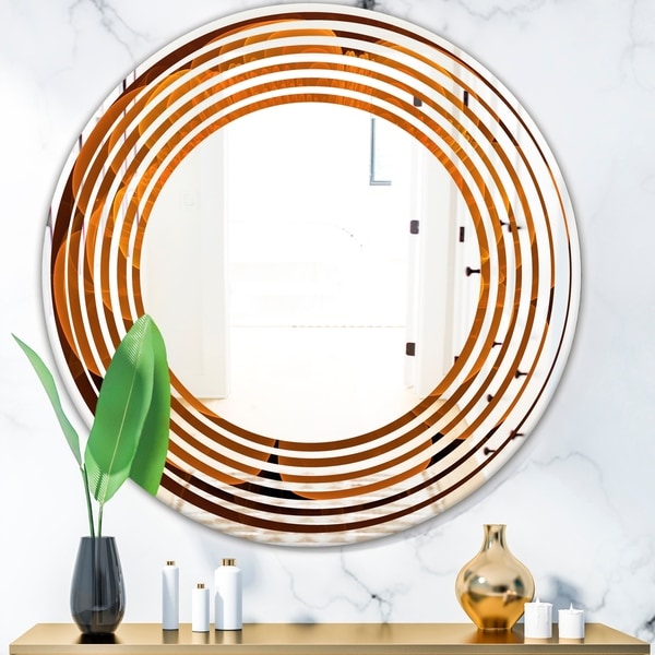 Designart 'Water Lily Digital Art Fractal Flower' Modern Round or Oval Wall Mirror - Wave