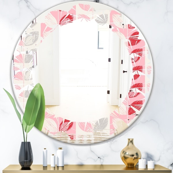 Designart 'Botanical Retro Design I' Modern Round or Oval Wall Mirror - Leaves