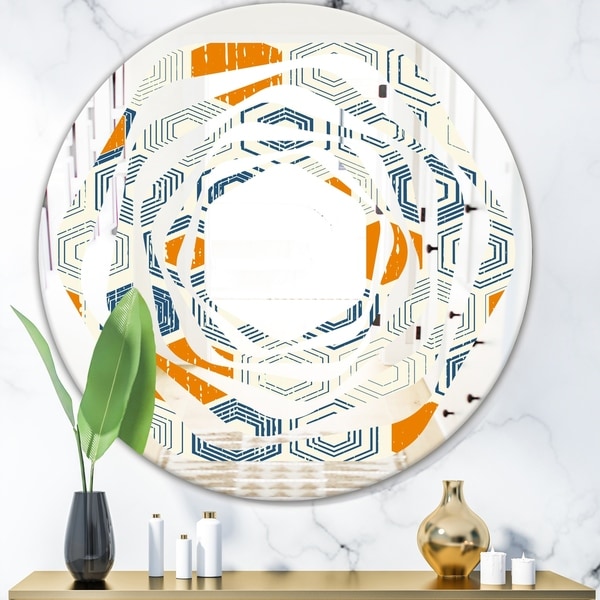 Designart 'Retro Hexagon Pattern IX' Modern Round or Oval Wall Mirror - Whirl