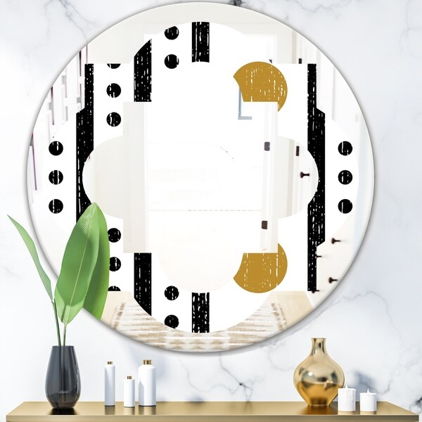 Designart 'Retro Geometrical Abstract Minimal Pattern VII' Modern Round or Oval Wall Mirror - Quatrefoil