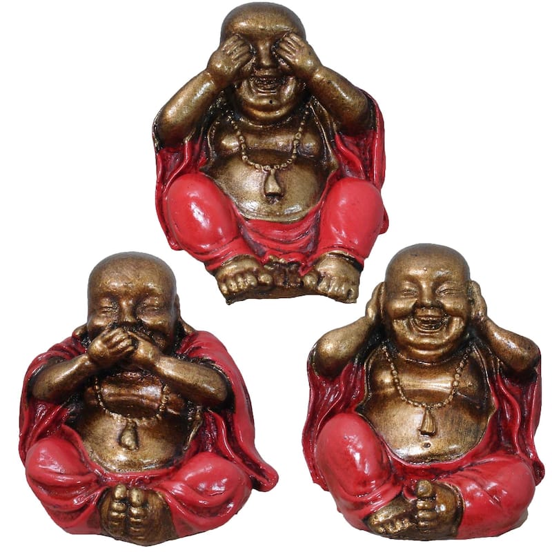 Three Wise Buddhas Figurine Set - Red