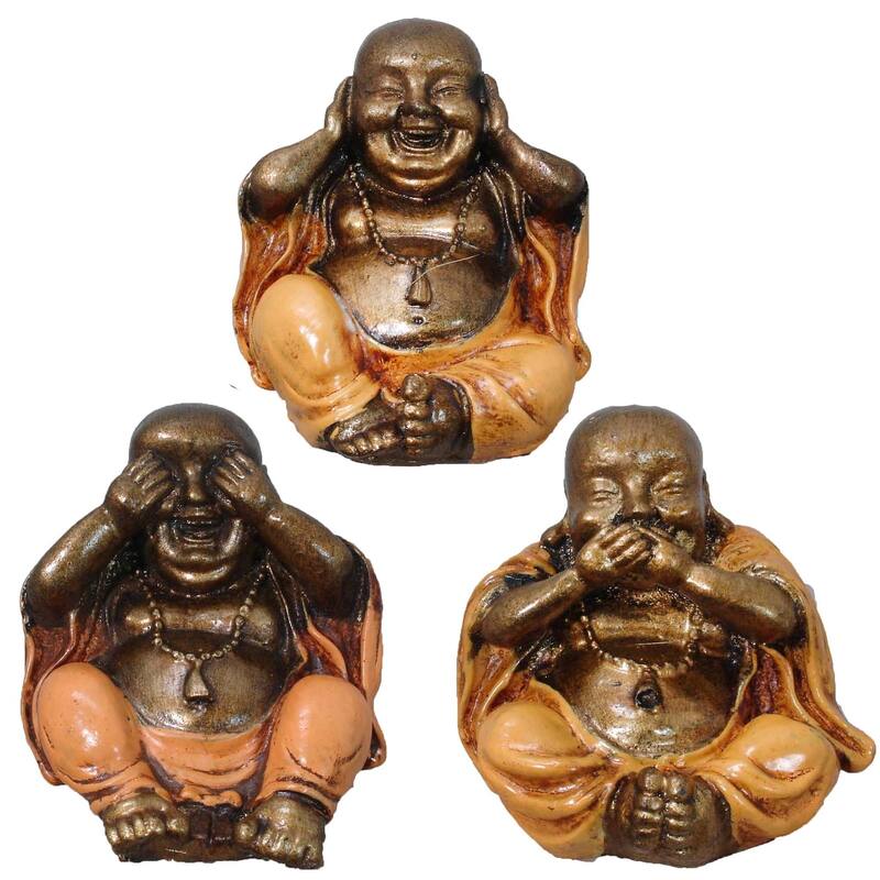 Three Wise Buddhas Figurine Set - Orange