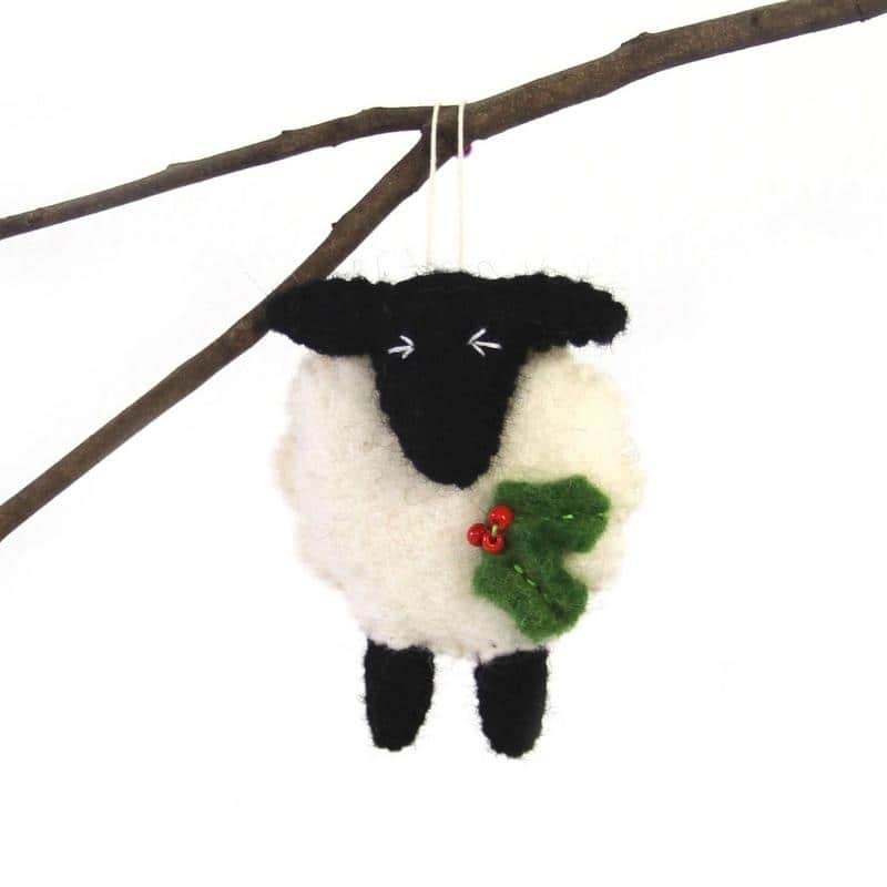 Handmade Felted Wool Christmas Ornament, Sheep-