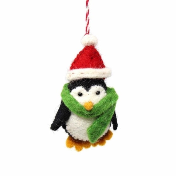 Handmade Felted Wool Christmas Ornament, Penguin-. Opens flyout.