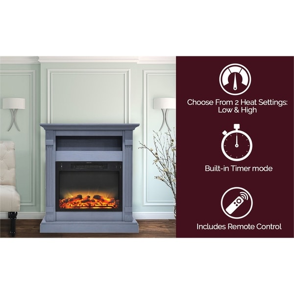 Cambridge Sienna 34 In. Electric Fireplace w/ Enhanced Log Display and Slate Blue Mantel