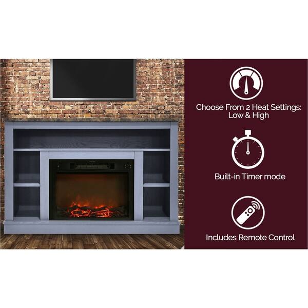 Cambridge 47 In Electric Fireplace With 1500w Charred Log Insert And A V Storage Mantel In Slate Blue Overstock 29893241