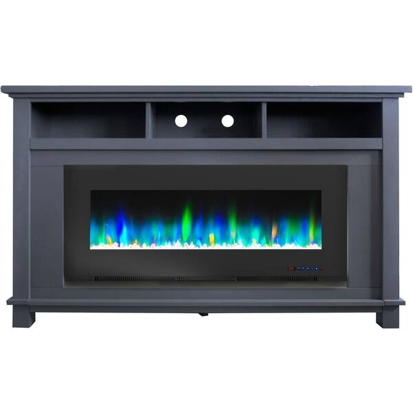 Shop Cambridge San Jose Electric Fireplace Tv Stand In Slate Blue With Color Changing Led Flames And Crystal Rock Display Overstock 29893263