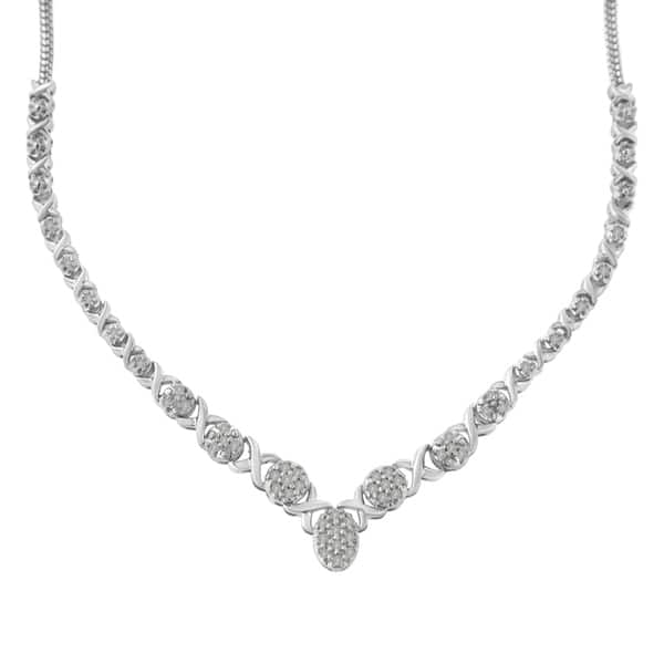 CLUSTER DANGLING NECKLACE W/ LAB DIAMONDS & PEARLS/ 925 STERLING SILVER 18'' CLUSTER DANGLING NECKLACE W/ LAB DIAMONDS & PEARLS/ 925 STERLING SILVER 18''