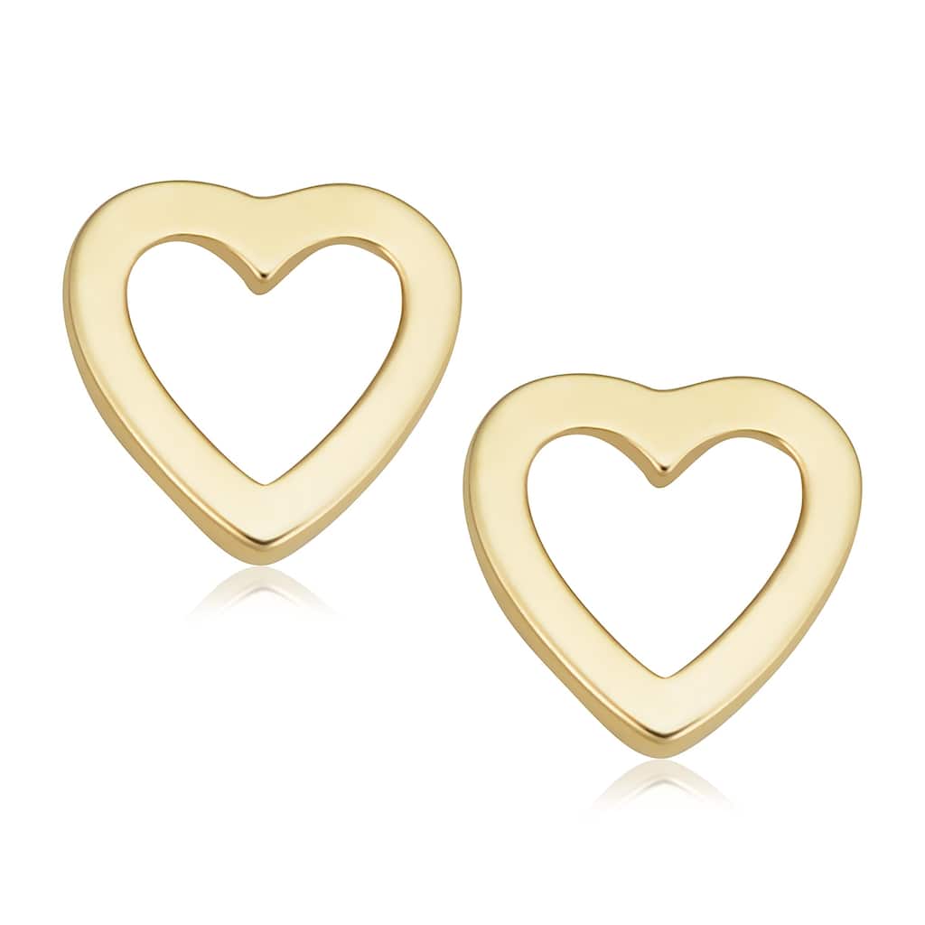 14k Yellow Gold Heart Stud Earrings for Girls, Teens, Women