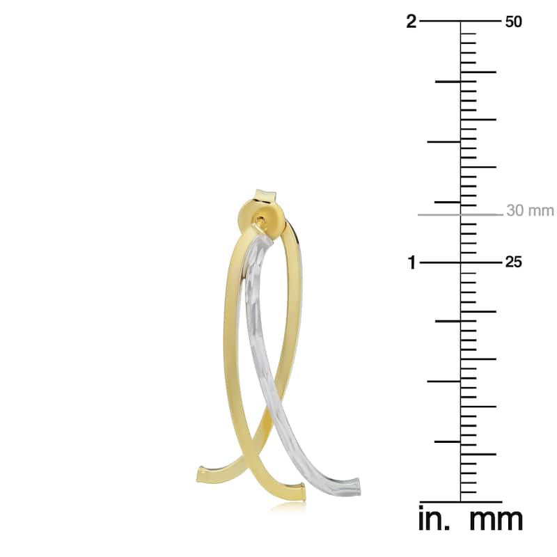 14k Two-tone Gold Polished Diamond-cut Double Curved Bar Front-and-back Earrings