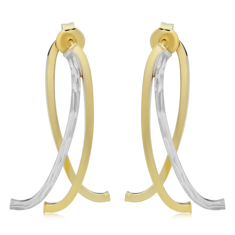 14k Two-tone Gold Polished Diamond-cut Double Curved Bar Front-and-back Earrings