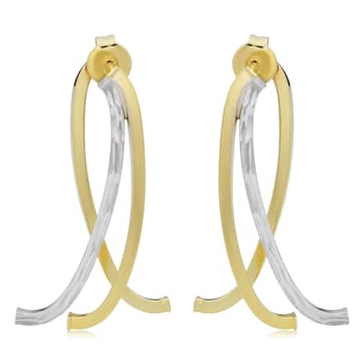 14k Two-tone Gold Polished Diamond-cut Double Curved Bar Front-and-back Earrings