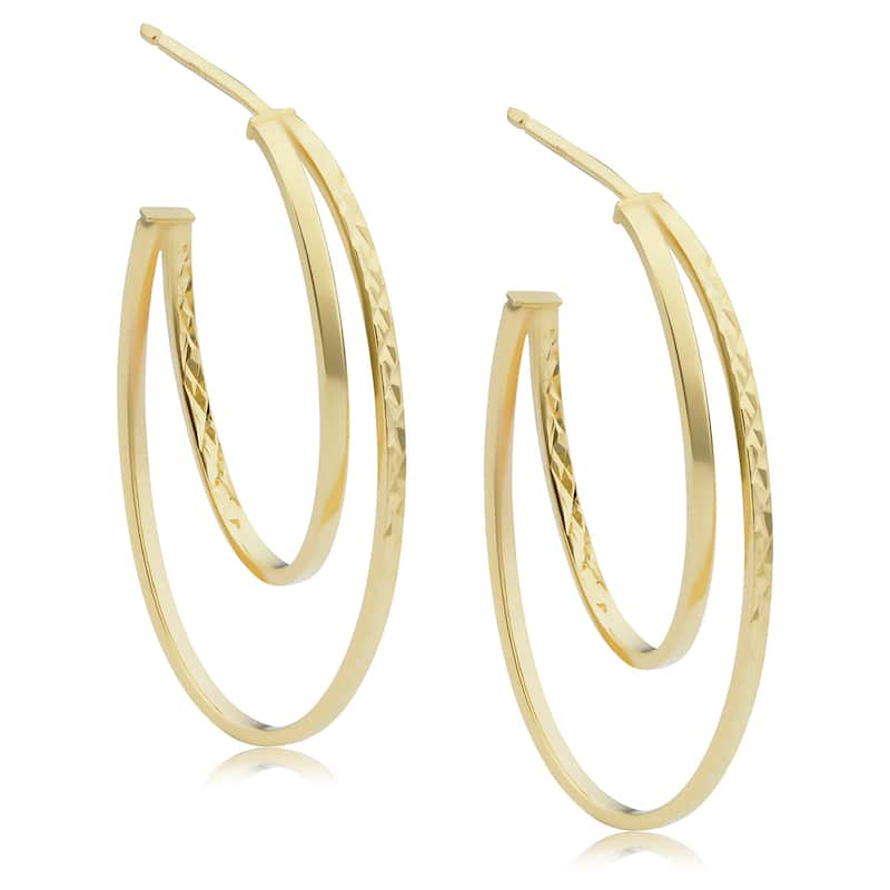 14k Yellow Gold Diamond-cut Graduated Oval Double Open Hoop Earrings