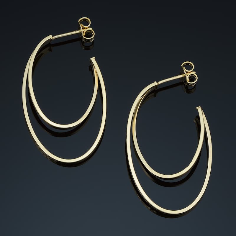 14k Yellow Gold Diamond-cut Graduated Oval Double Open Hoop Earrings