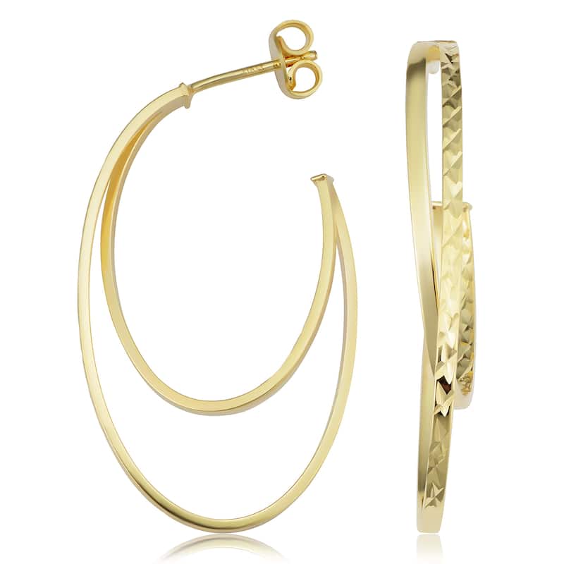 14k Yellow Gold Diamond-cut Graduated Oval Double Open Hoop Earrings