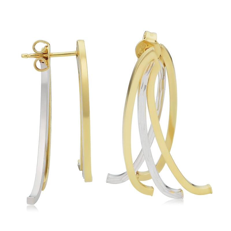 14k Two-tone Gold Polished Diamond-cut Triple Curved Bar Front-back Earrings