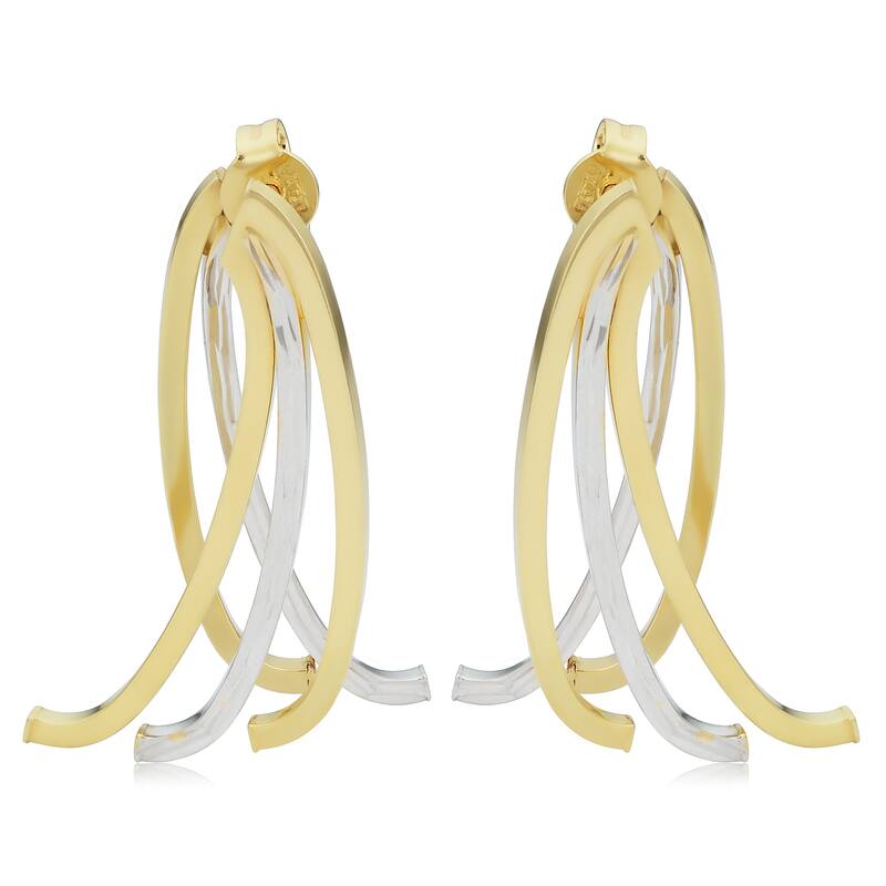 14k Two-tone Gold Polished Diamond-cut Triple Curved Bar Front-back Earrings