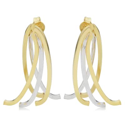 14k Two-tone Gold Polished Diamond-cut Triple Curved Bar Front-back Earrings