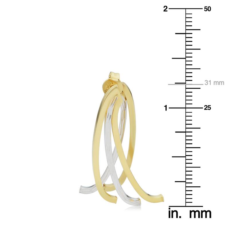 14k Two-tone Gold Polished Diamond-cut Triple Curved Bar Front-back Earrings