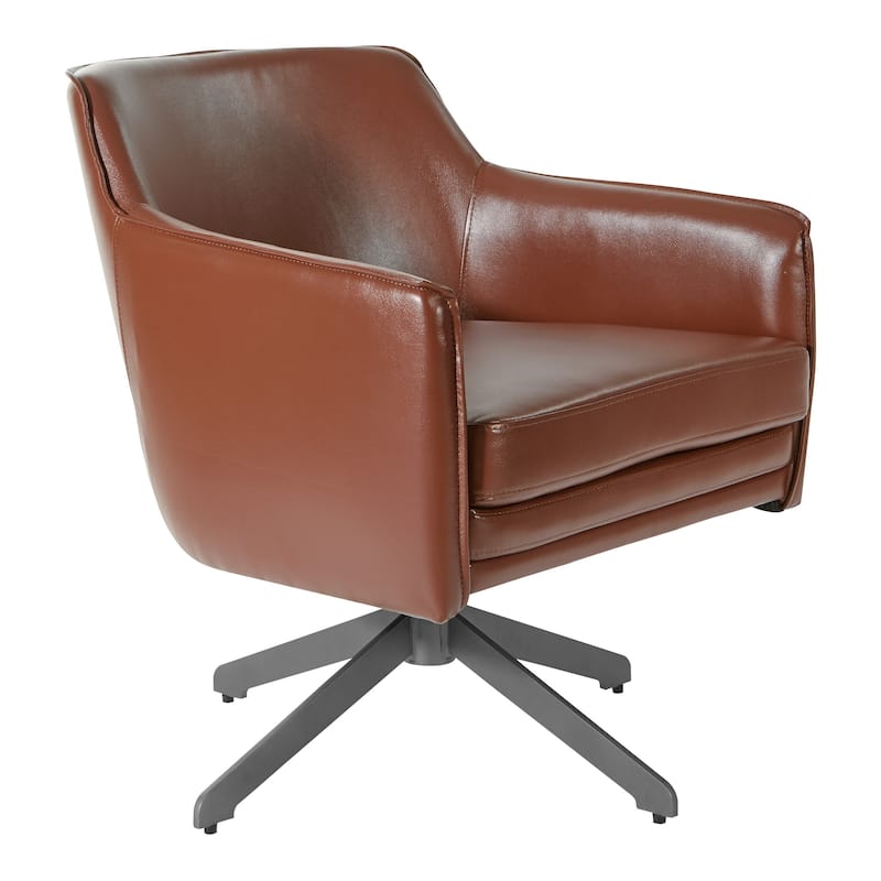 Faux Leather Guest Chair with Swivel - Saddle Brown
