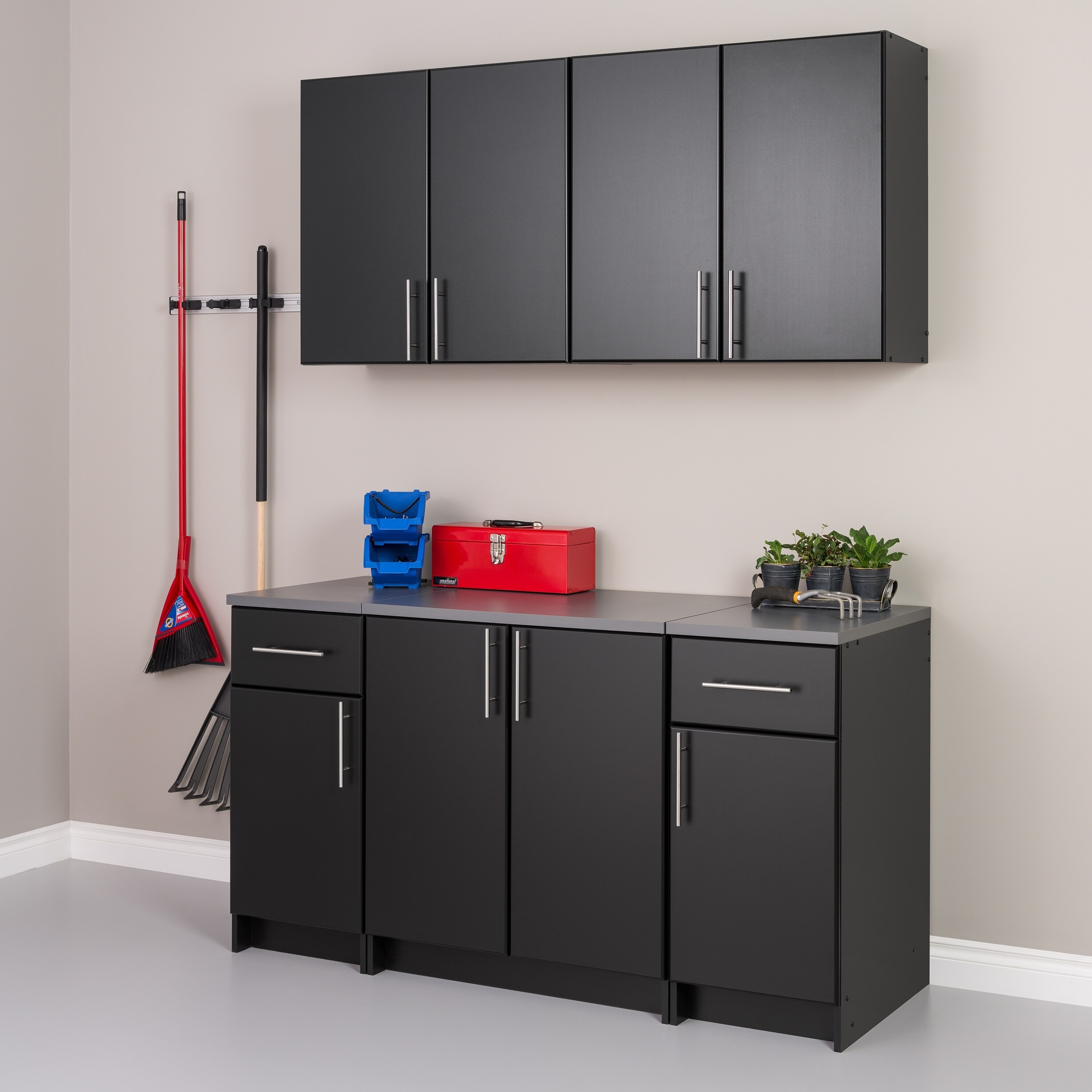 96 Elite with 6 Storage Cabinet Set Black - Prepac