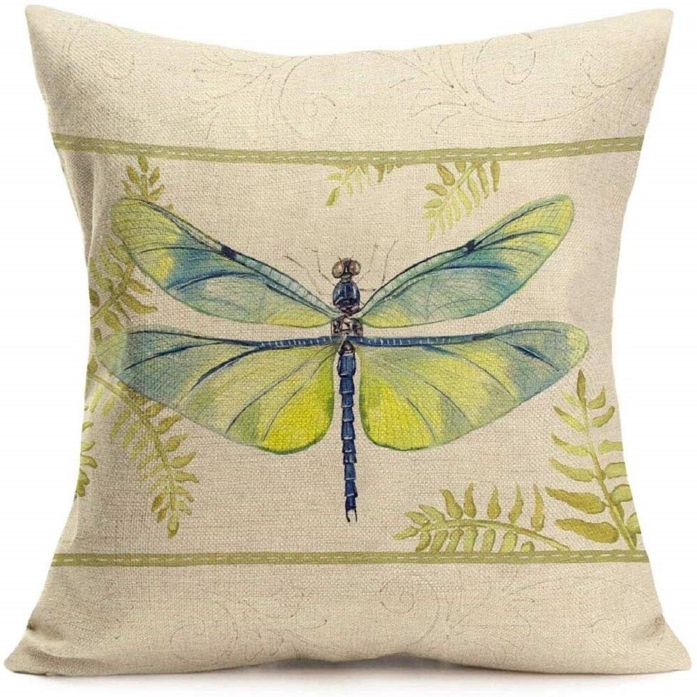 Linen Decorative Pillow Cover Dragonfly Dragonfly Throw Pillow Cushion Cover