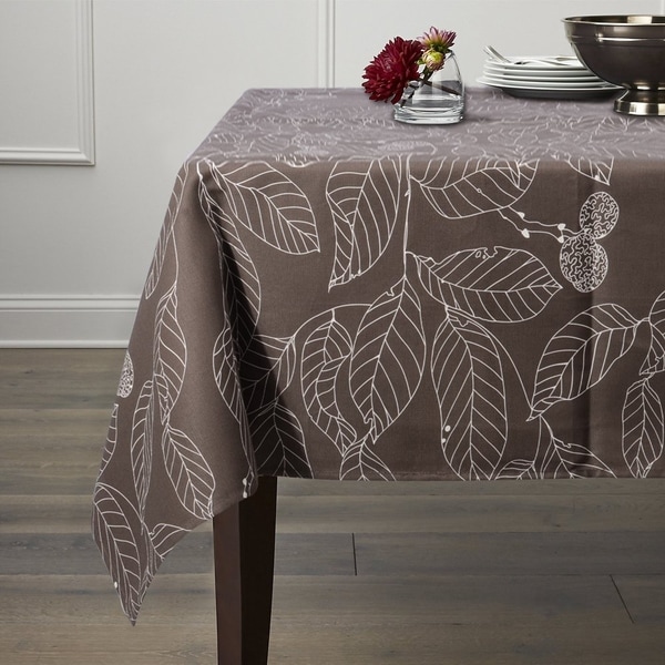 Heavyweight Vintage Burlap Cotton Tablecloth 52" x 70" Brown Leaves
