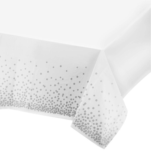 4 Pack Silver Dot Confetti Plastic Tablecloths 54" x 108"