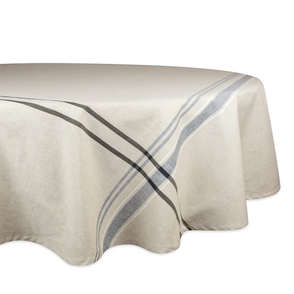 Cotton Machine Washable French Stripe Kitchen Round Tablecloth 70" Black Stripes