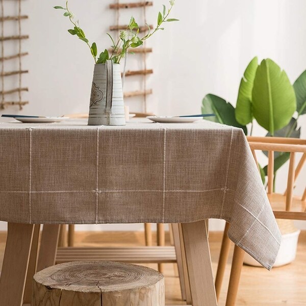 Polyester Cotton Stylish Kitchen Dining Tablecloth 55" x 70" Coffee Grid