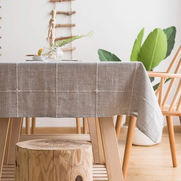 Polyester Cotton Stylish Kitchen Dining Tablecloth 55" x 70" Gray Grid